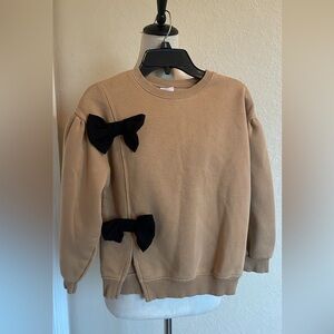 Zara Girls Camel Colored Sweater With Bow accent